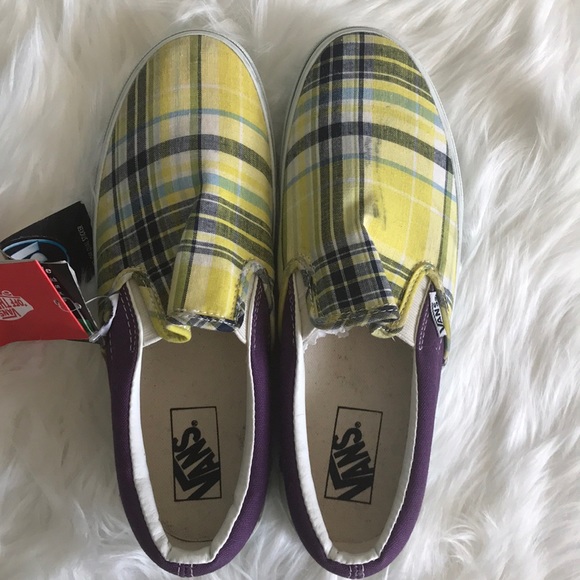 Vans Slip on Shoes Sneakers US 7 Yellow Plaid Ltd Edition Korea Brand New Unique - Picture 3 of 8